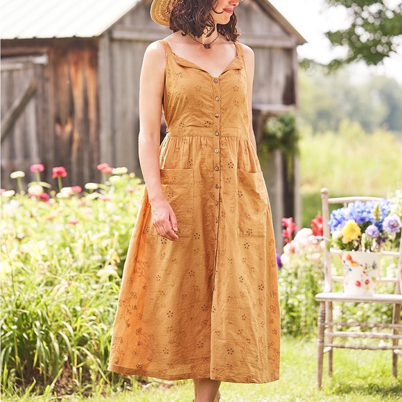 April Cornell San Juan Eyelet Midi Dress Sleeveless Button Front Large - Picture 1 of 9